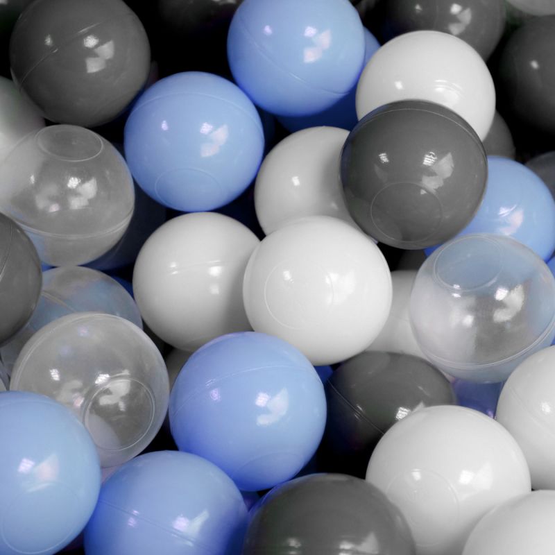 Lot de 2 sacs de 100 balles - Bleu, gris, blanc et transparent