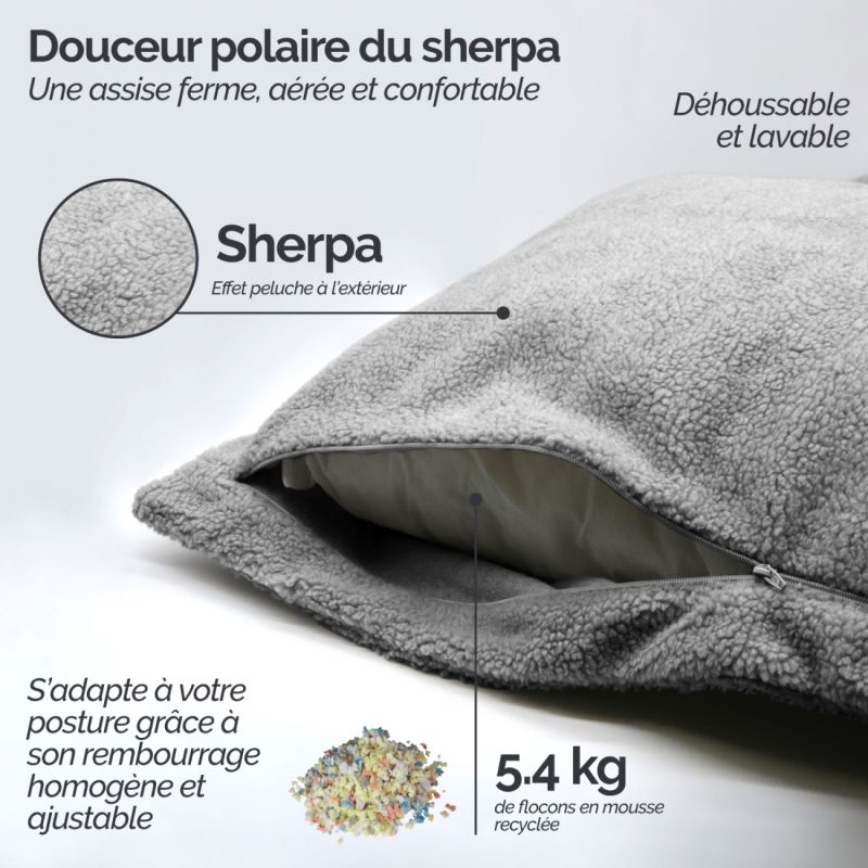 Pouf XXL - 150 x 180 cm - Sherpa - Gris clair
