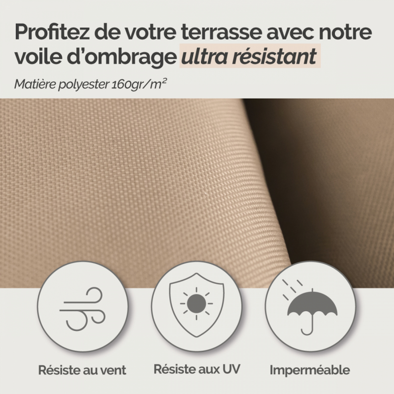 Voile d'ombrage rectangulaire - 3 x 5 m - Taupe